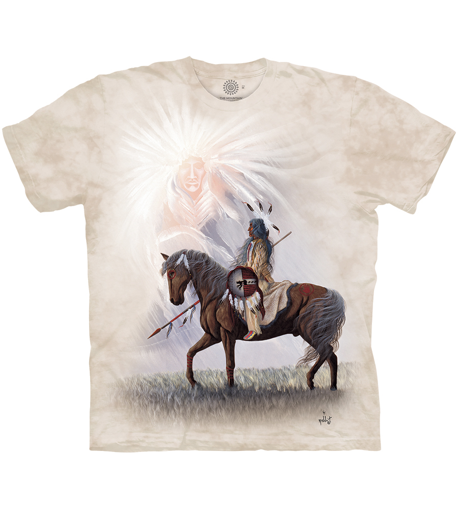 E-shop Pánske batikované tričko The Mountain - Indián na koni- béžové