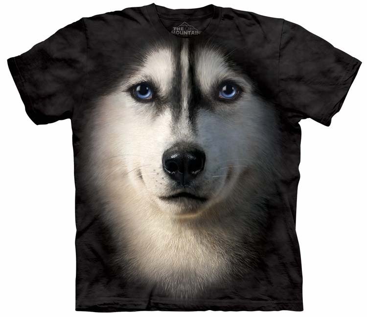 E-shop Pánske batikované tričko The Mountain - Sibírsky husky- čierne