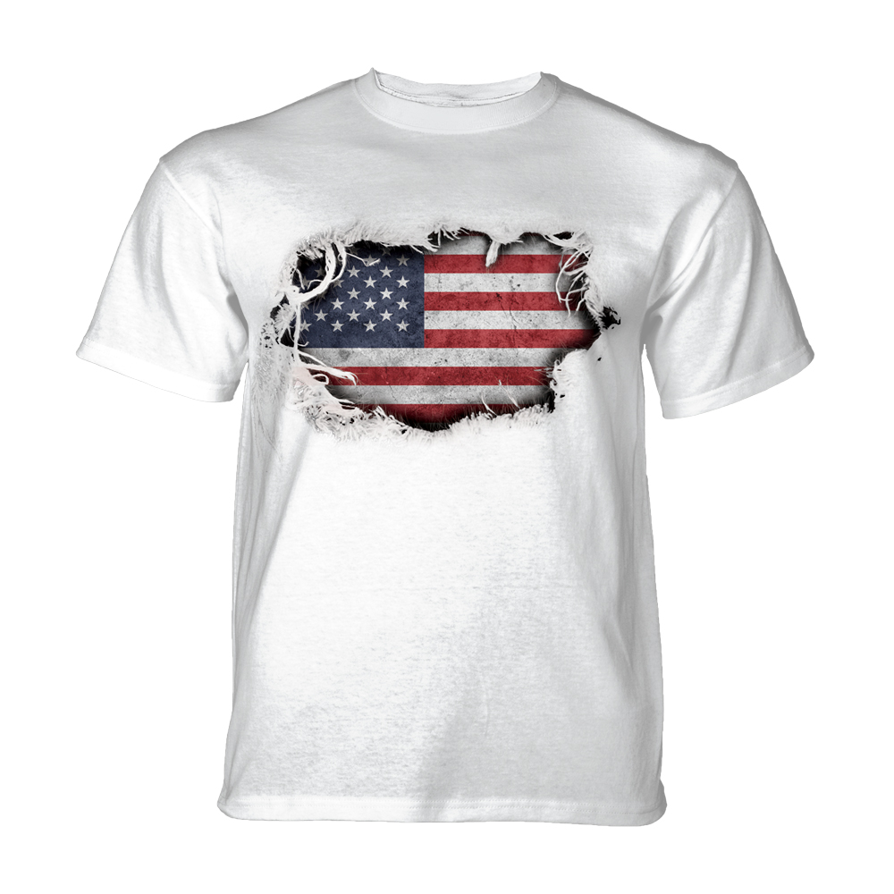 E-shop Pánske batikované tričko The Mountain - Tear Thru Flag- biele