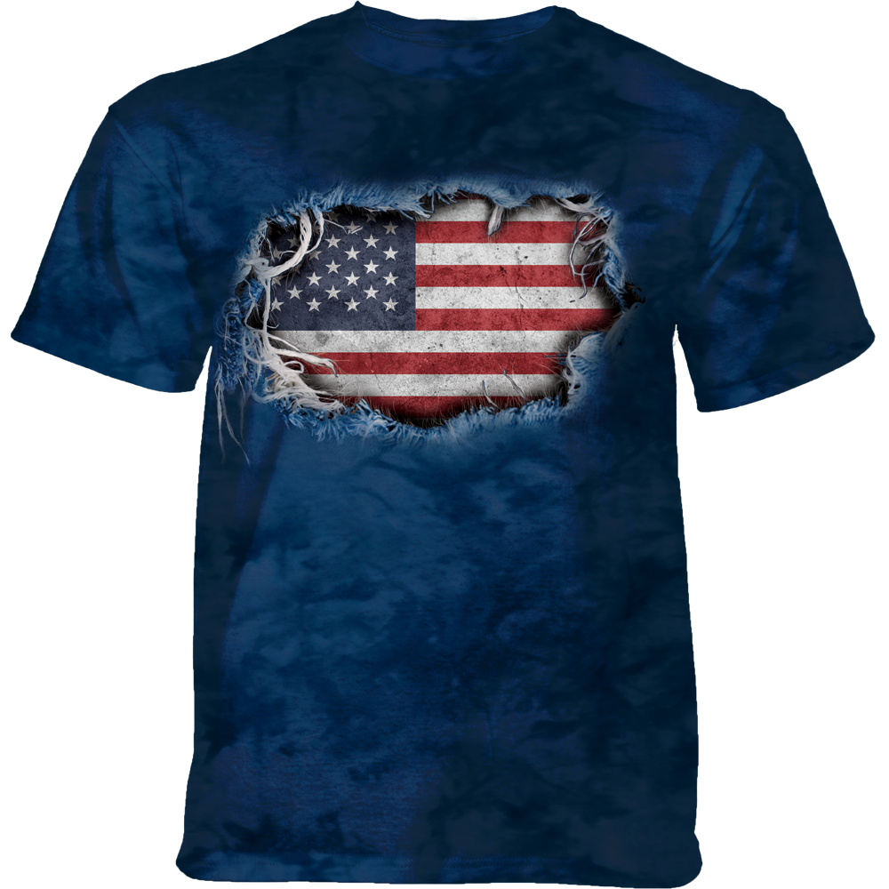 E-shop Pánske batikované tričko The Mountain - Tear Thru Flag- modré