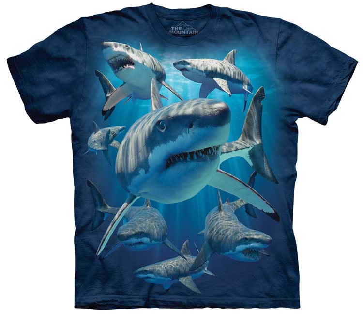 E-shop Pánske batikované tričko The Mountain - Veľký biely žralok- modré