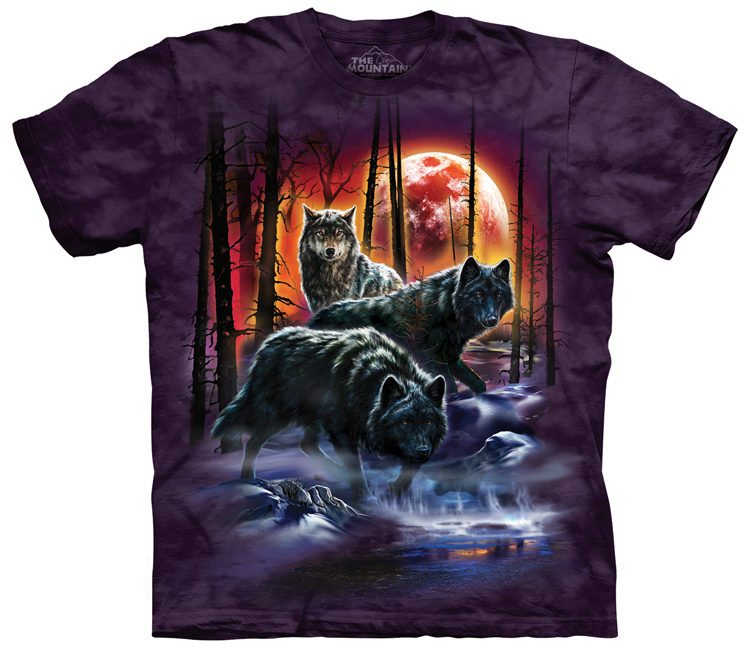 E-shop Pánske batikované tričko The Mountain - Vlci cez spln- fialové