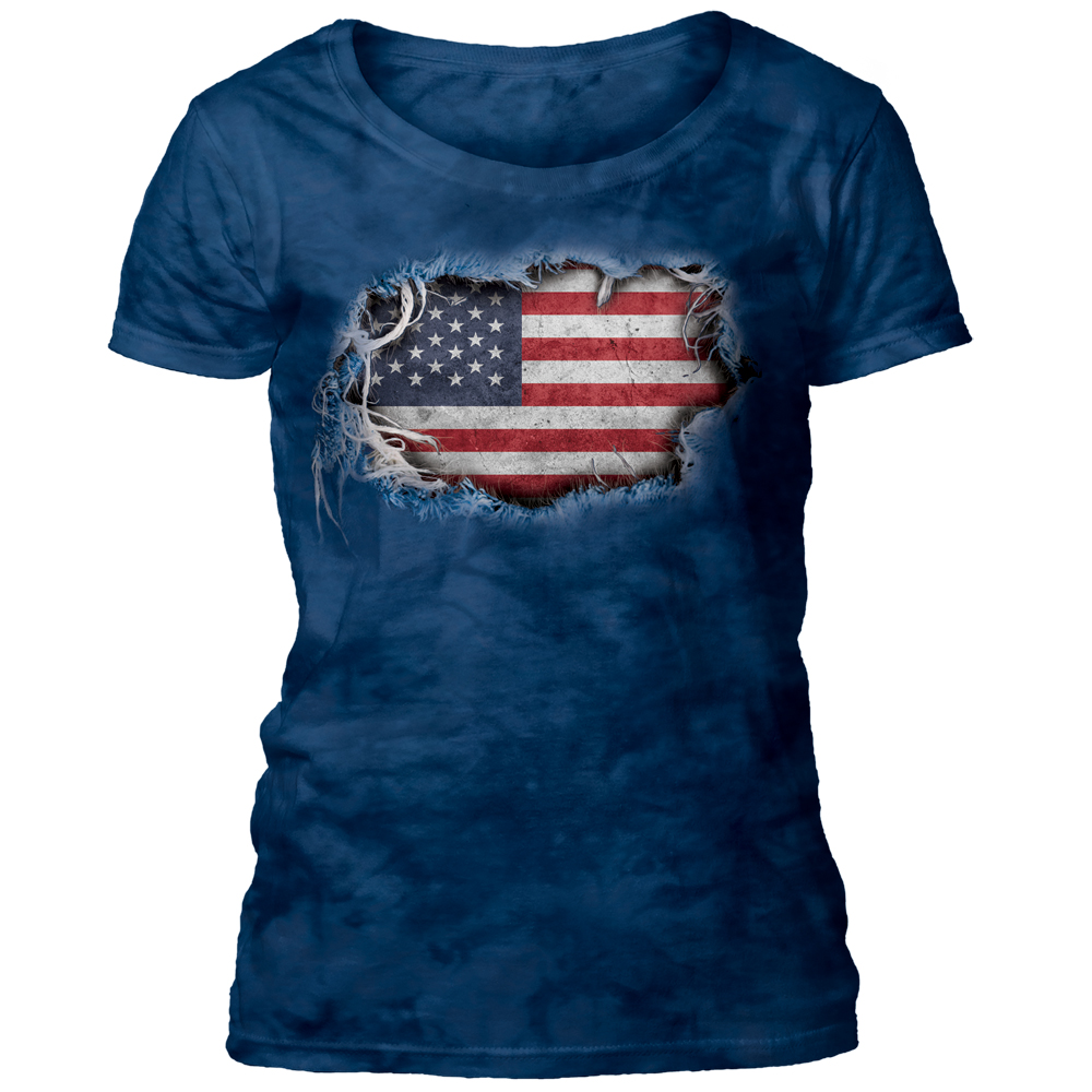 E-shop Dámske batikované tričko The Mountain - Tear Thru Flag Blue - modré