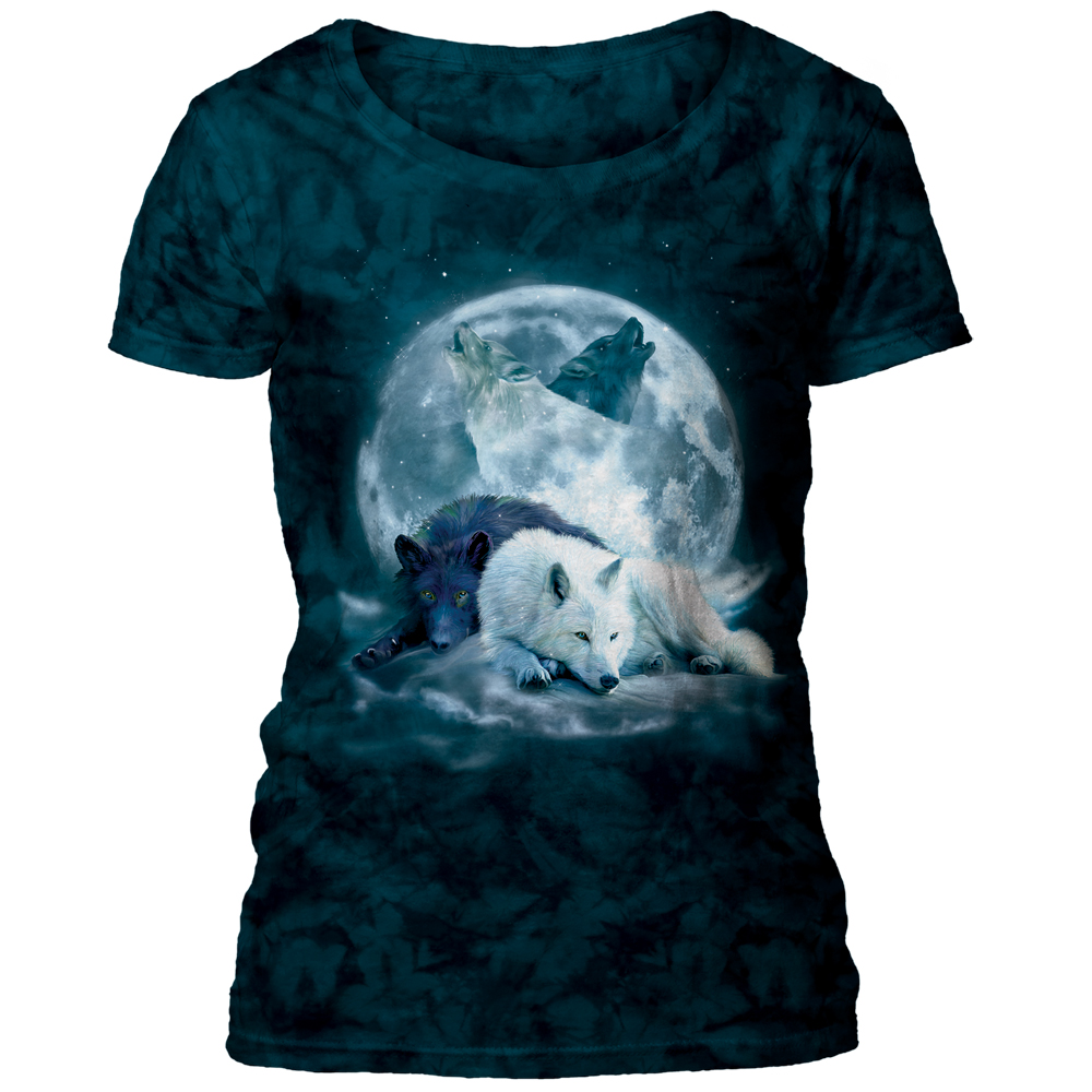 E-shop Dámske batikované tričko The Mountain - Yin Yang Wolf - čierne