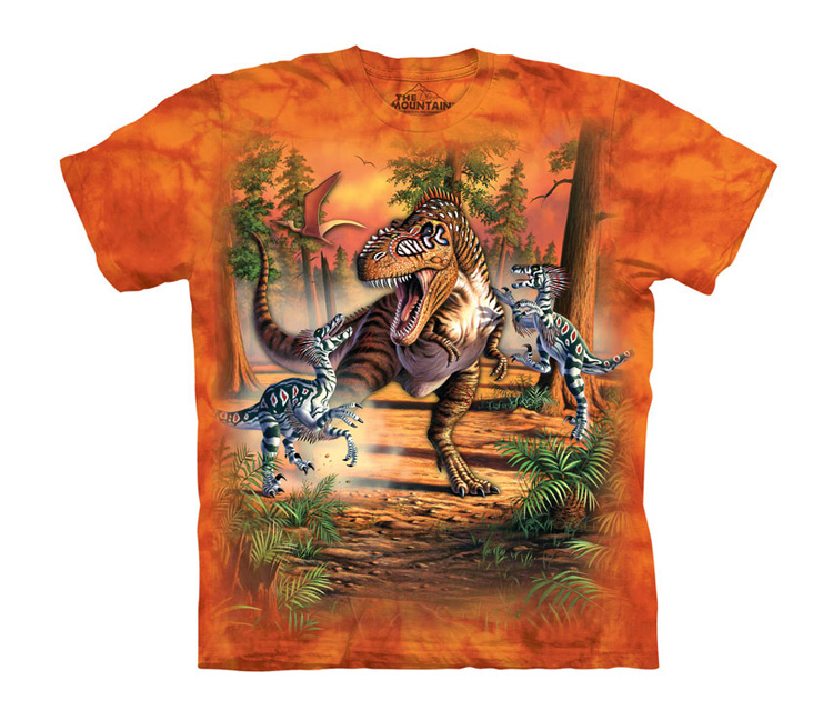 E-shop Detské batikované tričko The Mountain Bitka Dinosaurov - oranžové