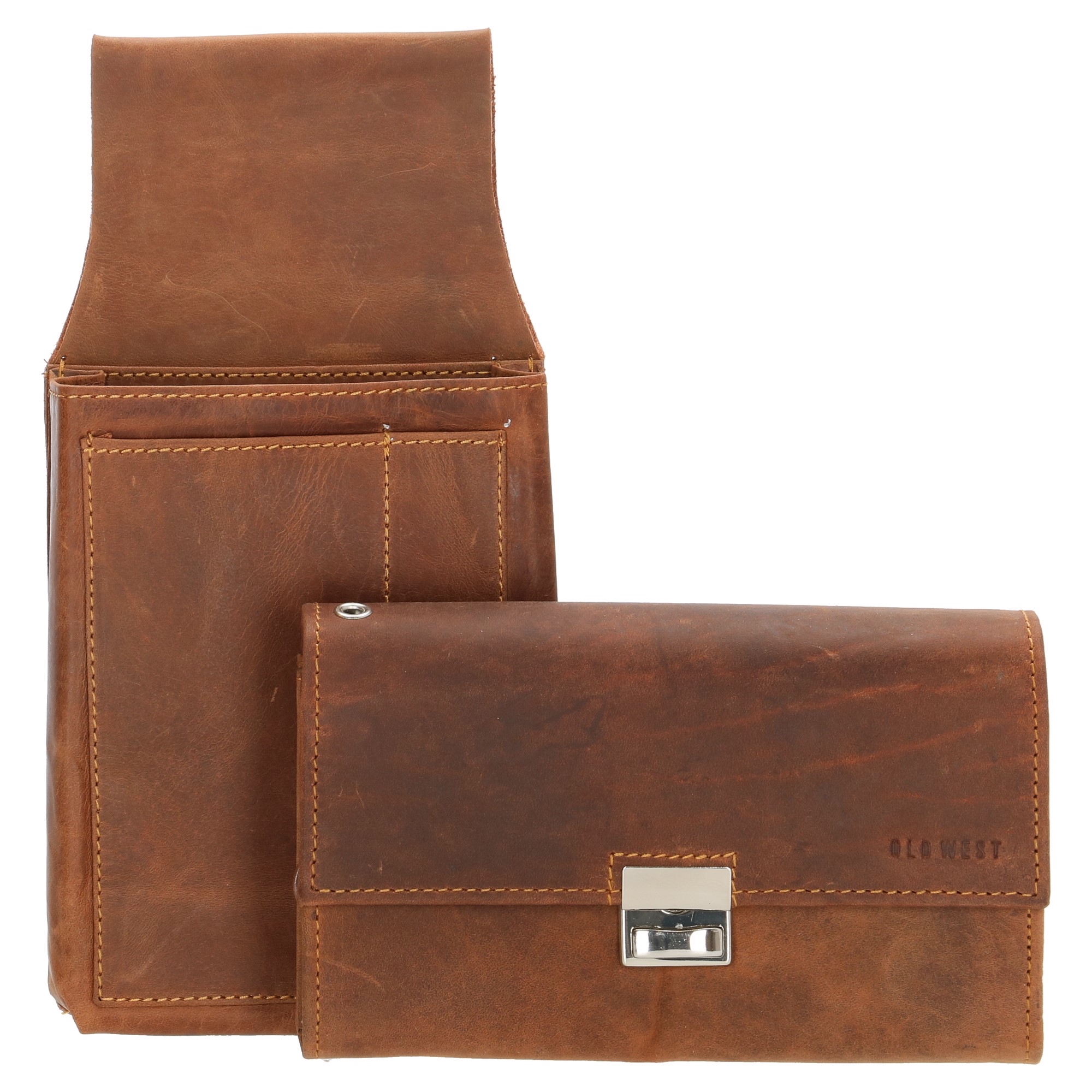 E-shop Old West Kožená peňaženka s puzdrom na opasok - hnedá