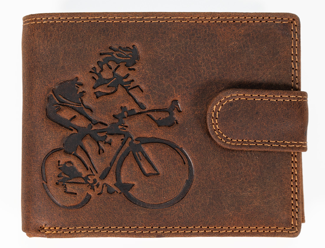 E-shop Wild Luxusná pánska peňaženka s prackou Cyklista - hnedá