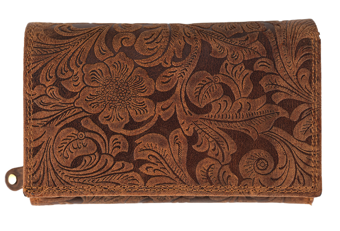 E-shop Kožená dámska stredná peňaženka WILD By Loranzo - hnedá - ornamenty