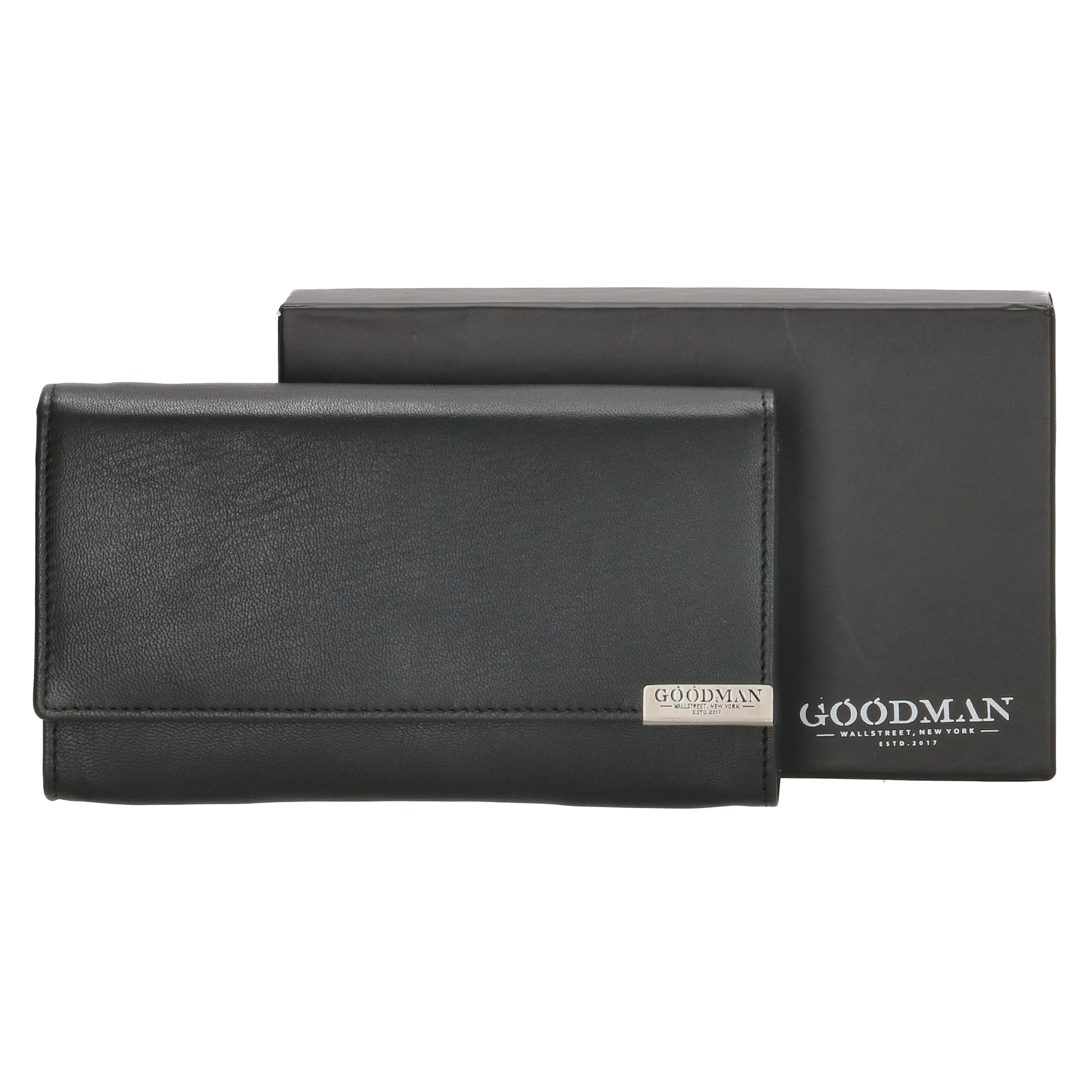 E-shop Luxusná kožená dámska peňaženka Goodman v krabičke - čierna