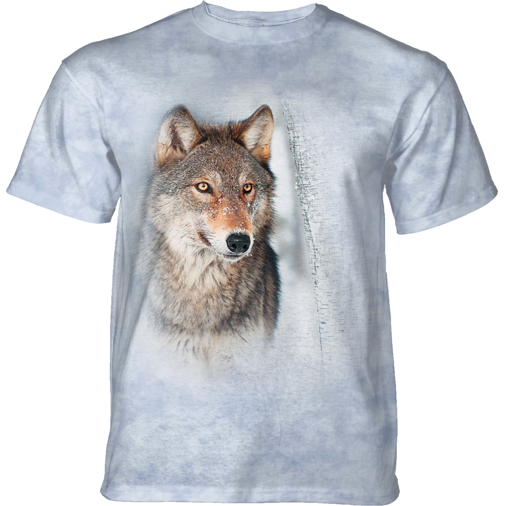 E-shop Pánske batikované tričko The Mountain - GREY WOLF IN THE BIRCHES - vlci - modrá