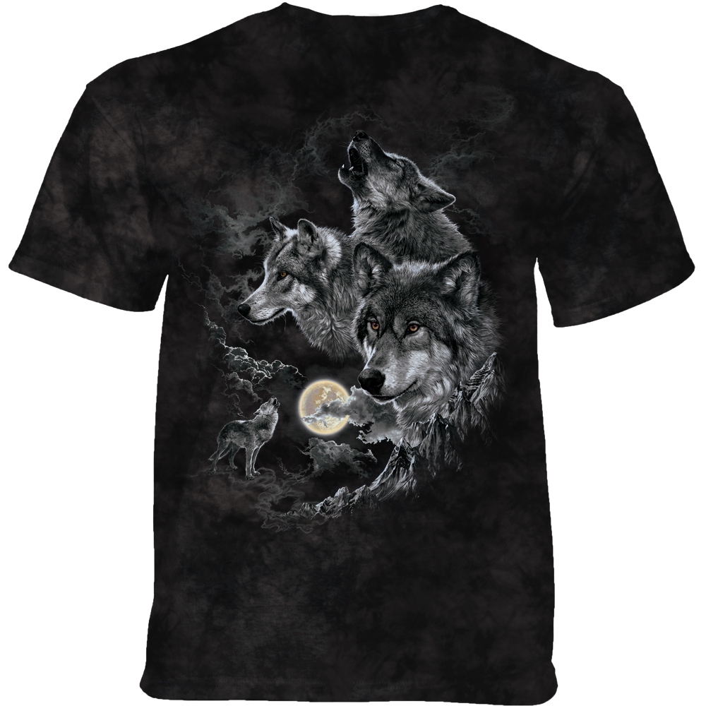 E-shop Pánske batikované tričko The Mountain - Mountain Trio Moon - vlci - čierne
