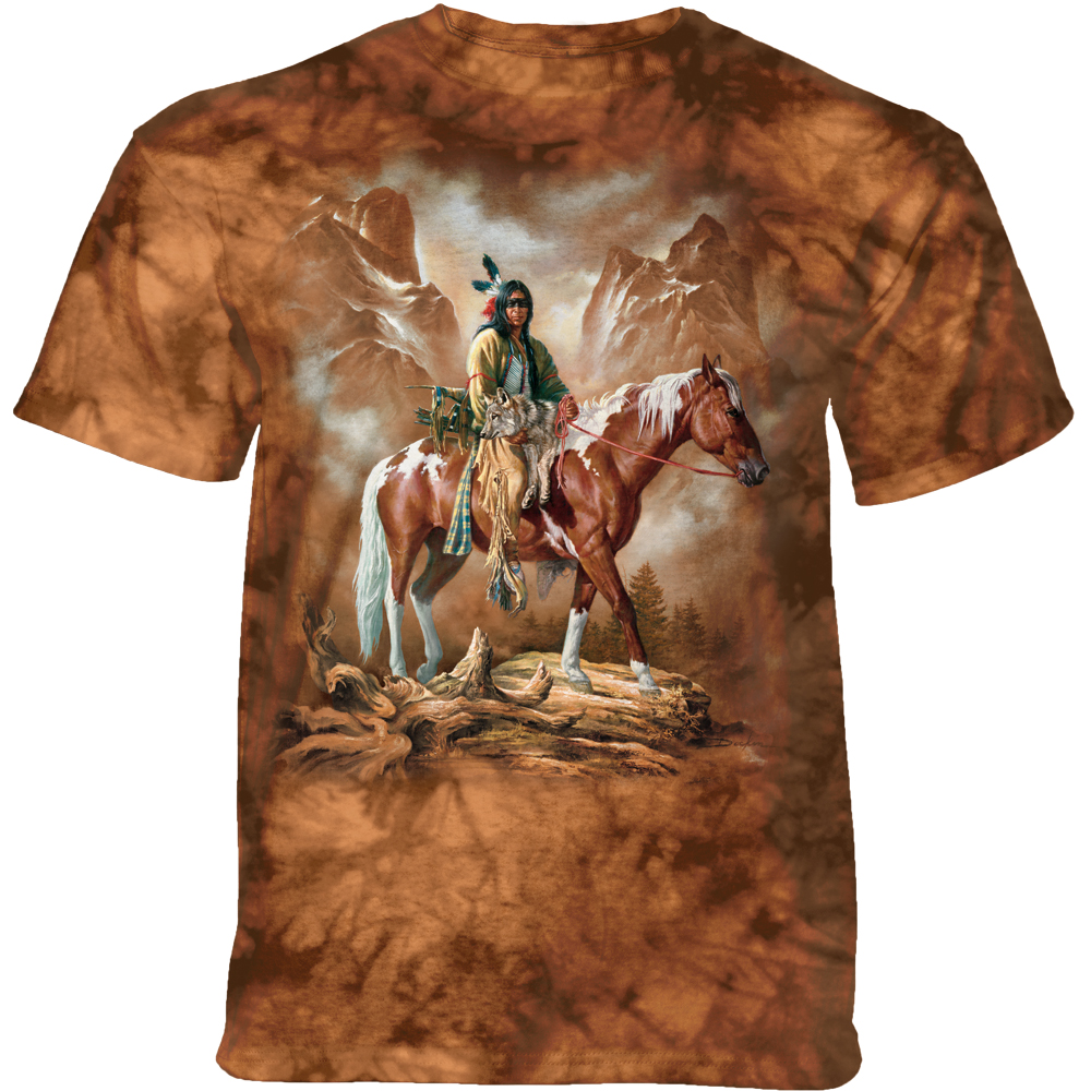 E-shop Pánske batikované tričko The Mountain - THEY CALL ME WOLF - indiánske - hnedé