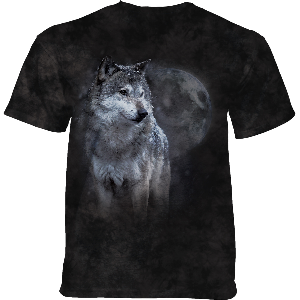 E-shop Pánske batikované tričko The Mountain - WINTER'S EVE WOLF - vlci - čierne