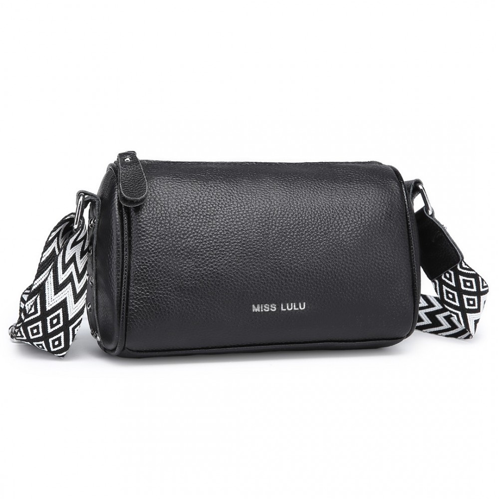 Miss Lulu dámska kožená crossbody kabelka so širokým popruhom L2309 - čierna