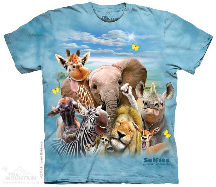 Pánske batikované tričko The Mountain - African Selfie - modrá Veľkosť: XL