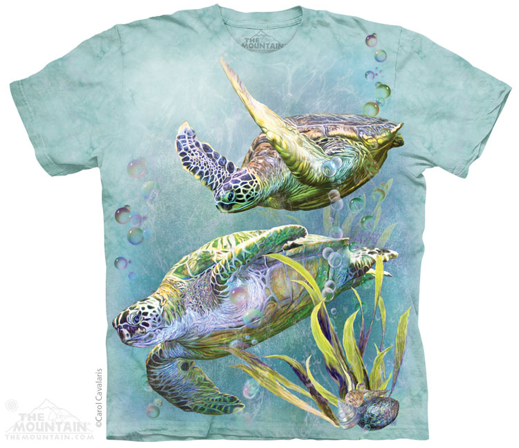 Pánske batikované tričko The Mountain - Sea Turtle Swim - mint Veľkosť: S