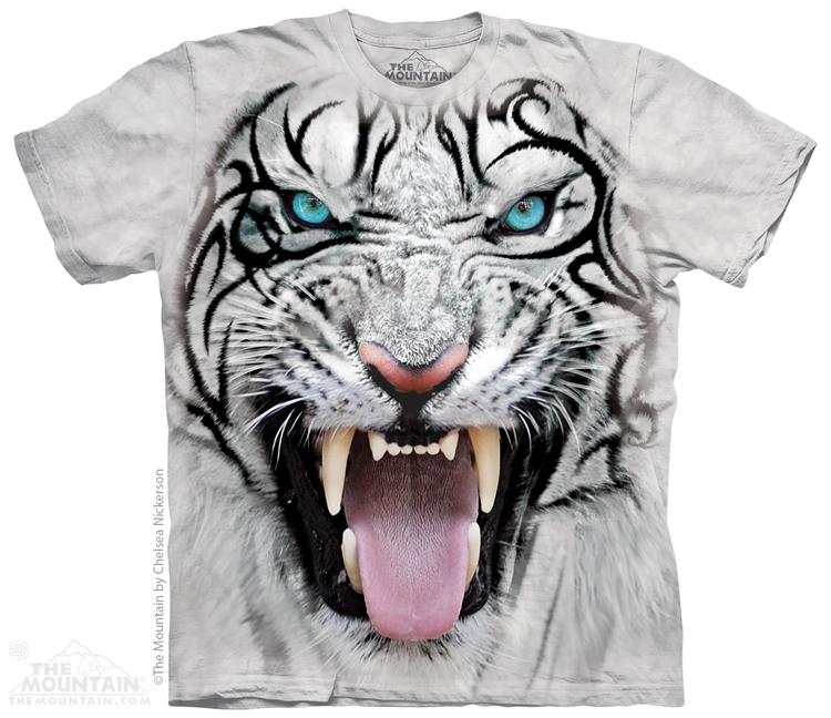Pánske batikované tričko The Mountain - Big Face Tribal White Tiger - svetlo sivá Veľkosť: L