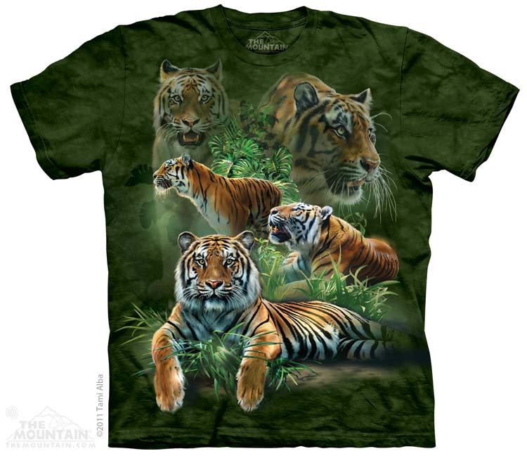 Pánske batikované tričko The Mountain - Jungle Tigers - zelené Veľkosť: S
