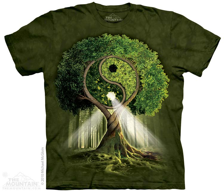 Pánske batikované tričko The Mountain - Yin Yang Tree - zelené Veľkosť: XL