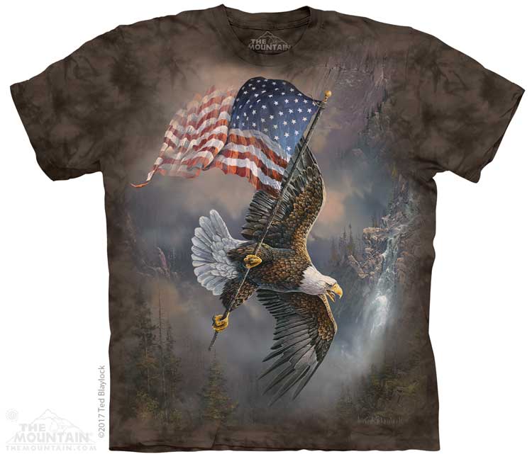 Pánske batikované tričko The Mountain - Flag-Bearing Eagle - hnedé Veľkosť: S