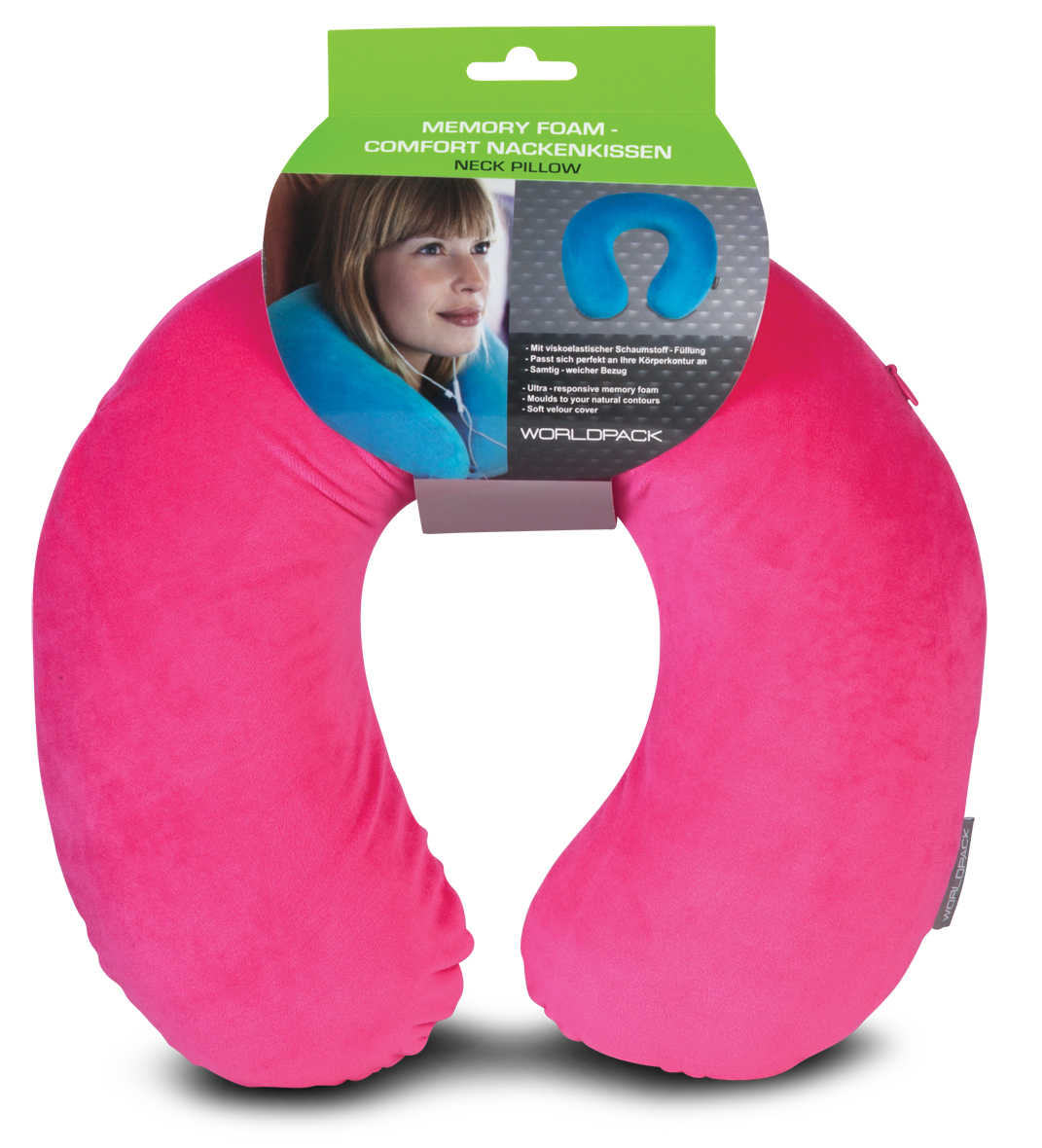 WORLDPACK TRAVEL PILLOW cestovný vankúš z pamäťovej peny - ružový