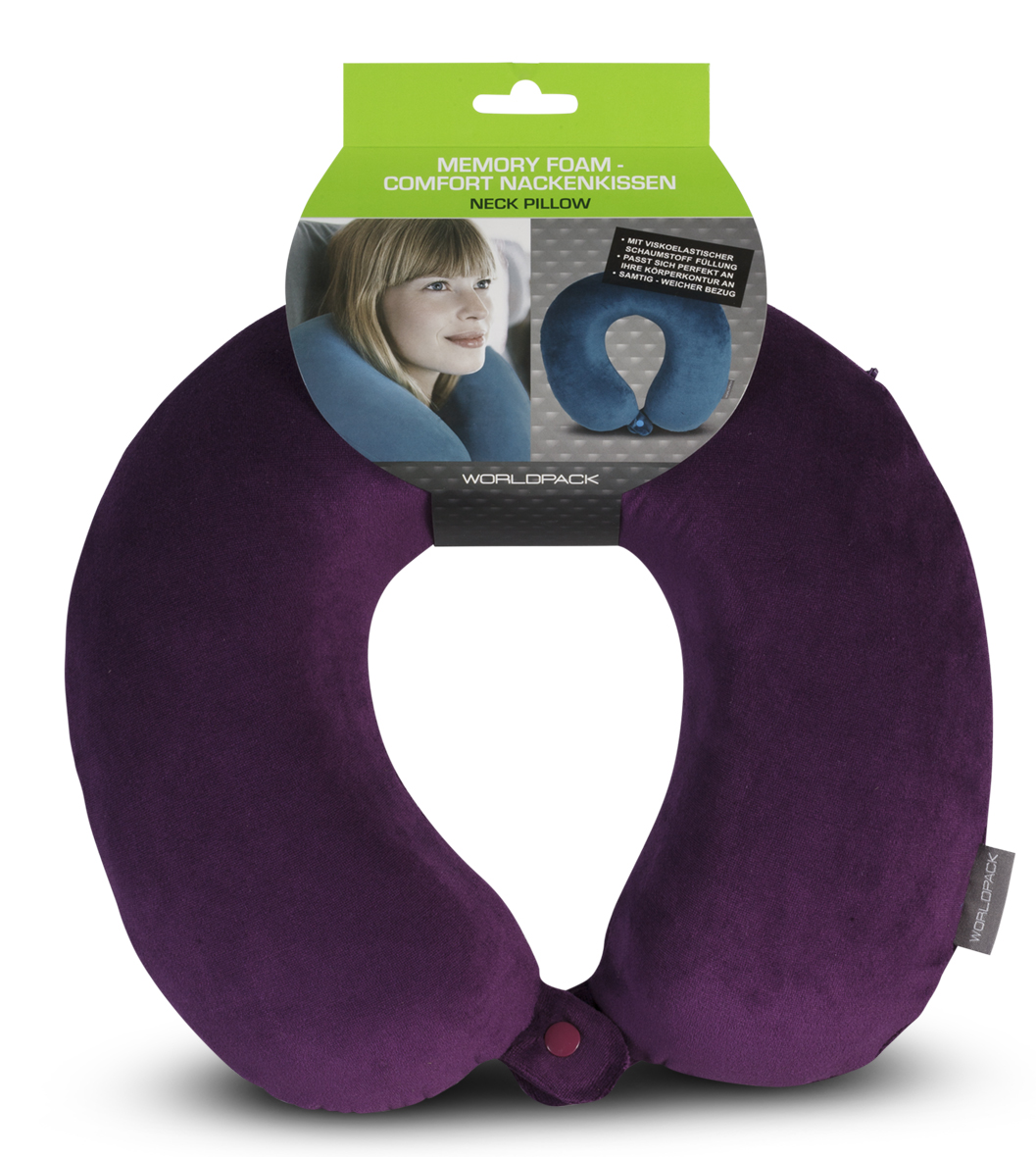 WORLDPACK TRAVEL PILLOW cestovný vankúš z pamäťovej peny - fialový