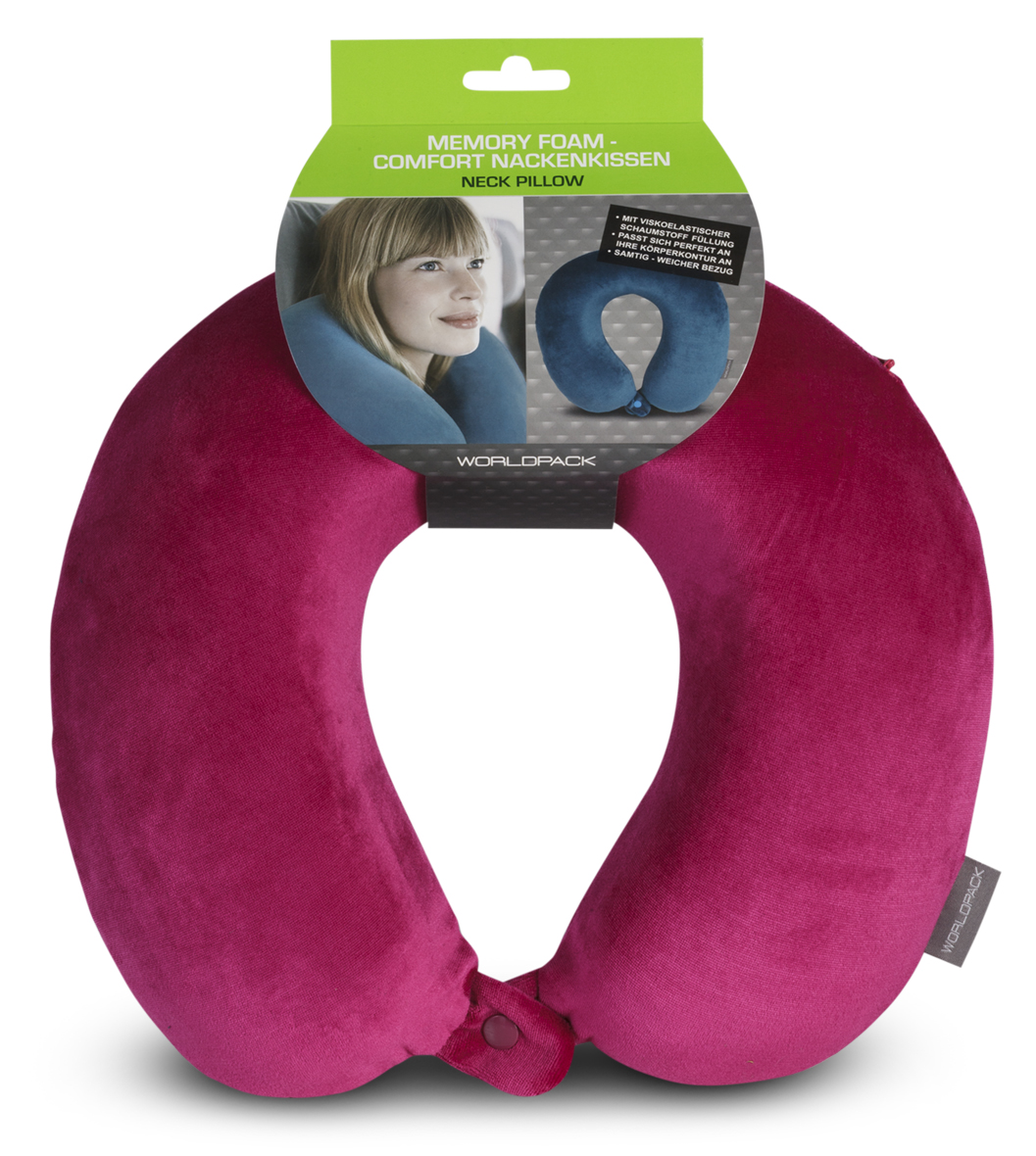 WORLDPACK TRAVEL PILLOW cestovný vankúš z pamäťovej peny - fuchsia