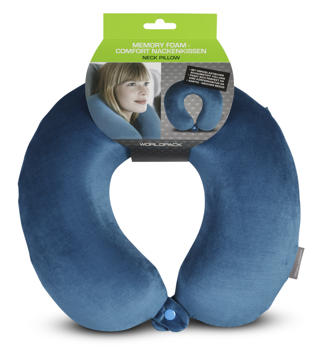 WORLDPACK TRAVEL PILLOW cestovný vankúš z pamäťovej peny - modrý