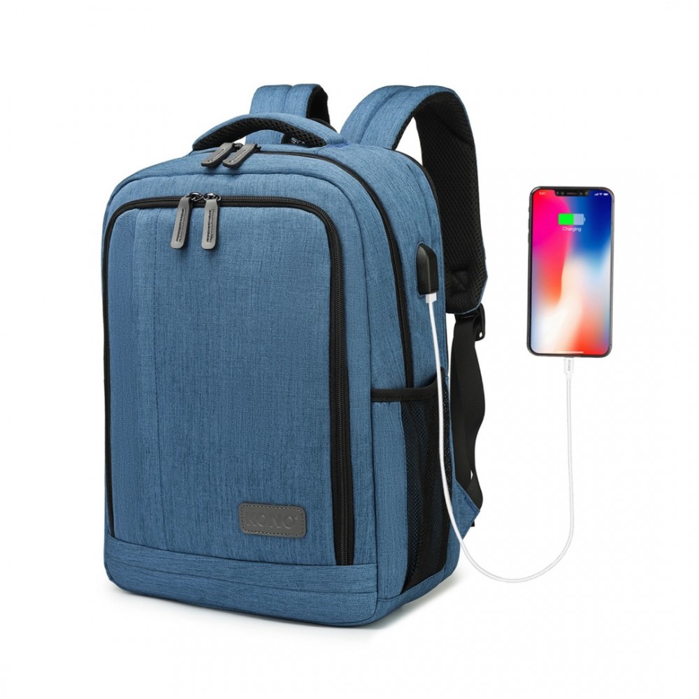 KONO multifunkčný batoh s USB portom Richie Small - modrý - 17 L
