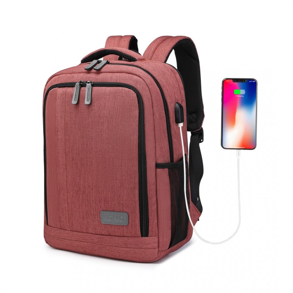KONO multifunkčný batoh s USB portom Richie Small - červený - 17 L