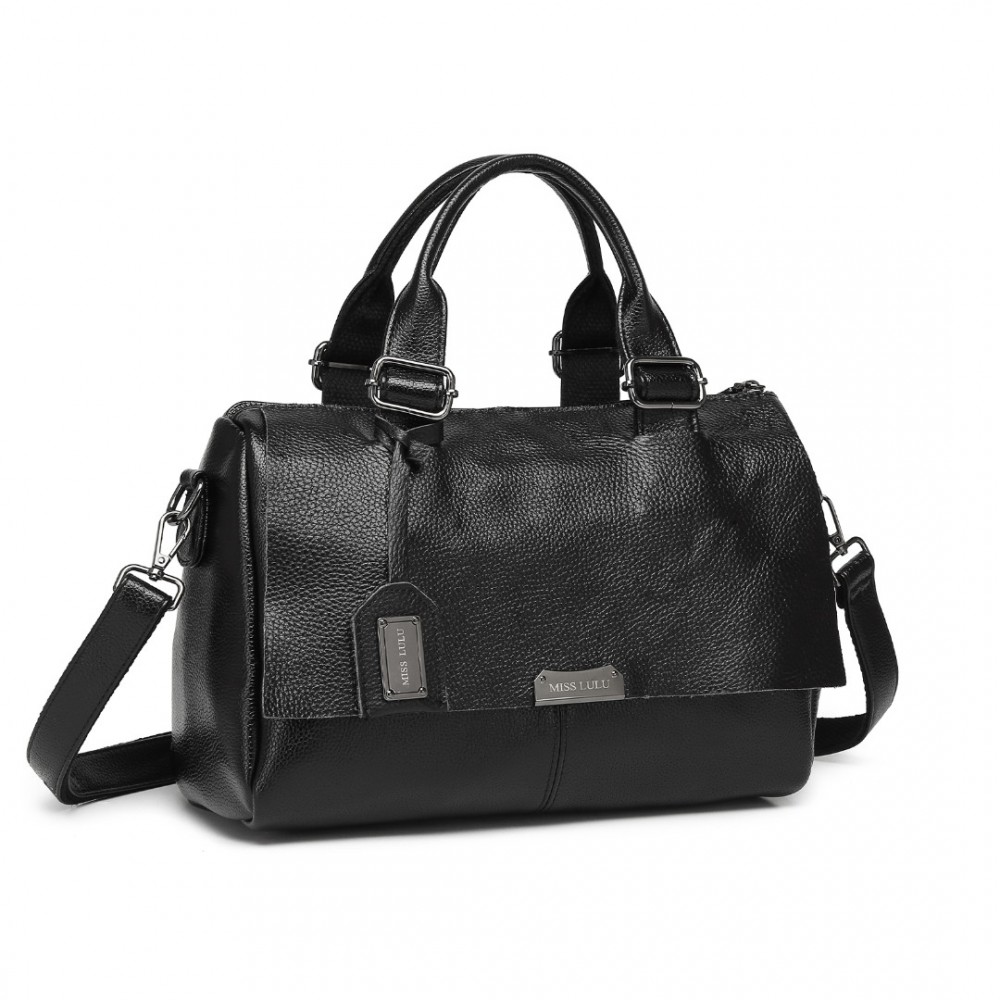 Miss Lulu Dámska kožená crossbody kabelka - čierna