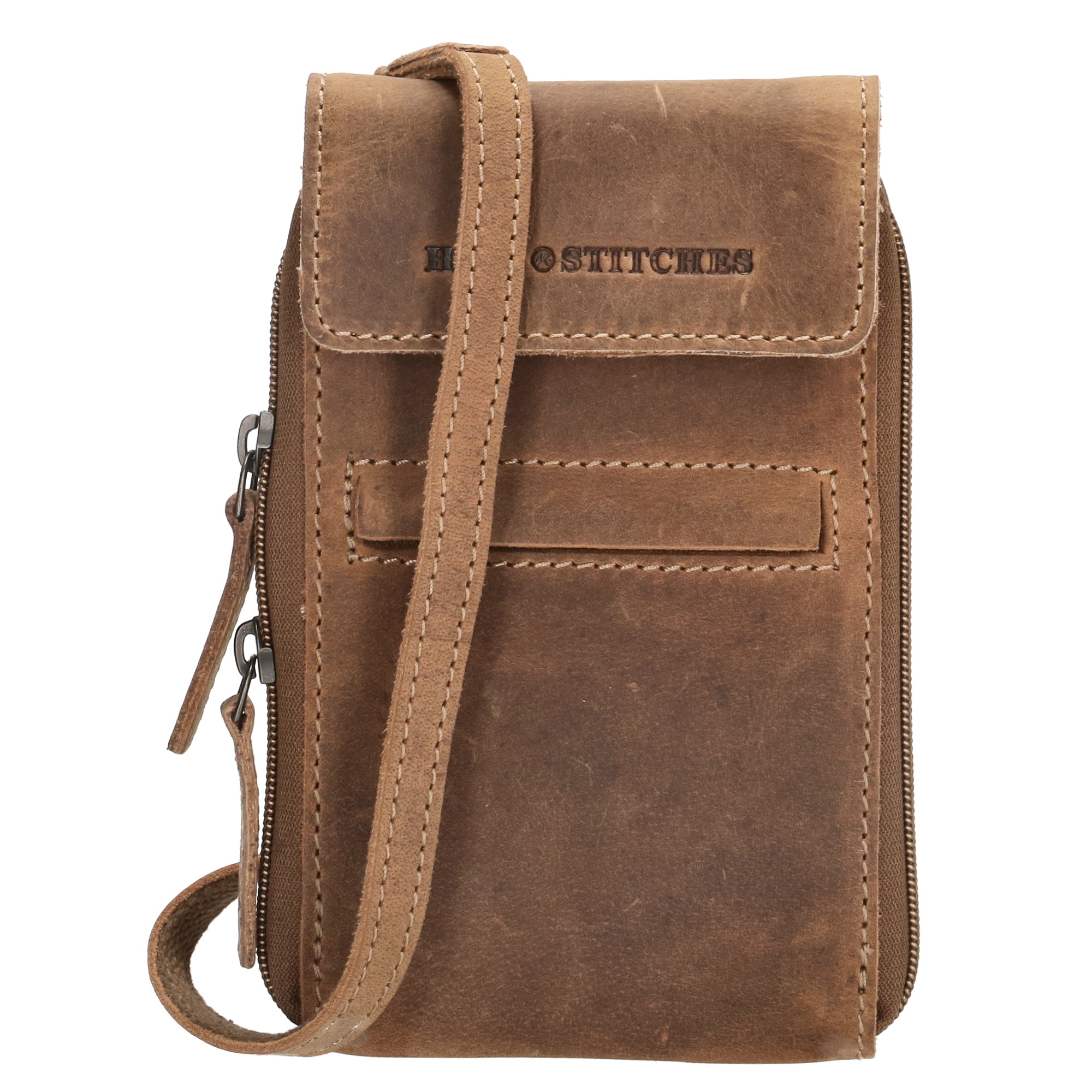 Hide & Stitches Idaho dámska kožená crossbody taška na mobil - hnedá