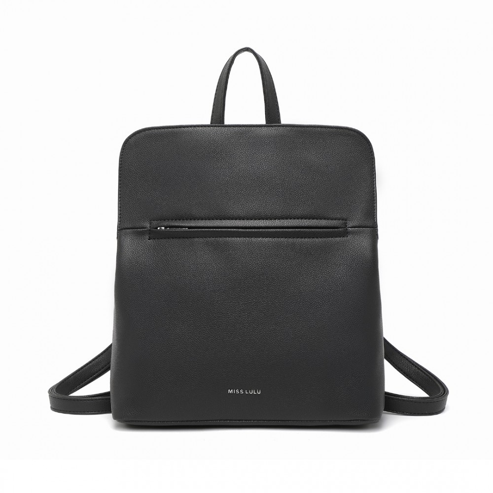 Miss Lulu elegantný minimalistický batoh z PU kože - čierny