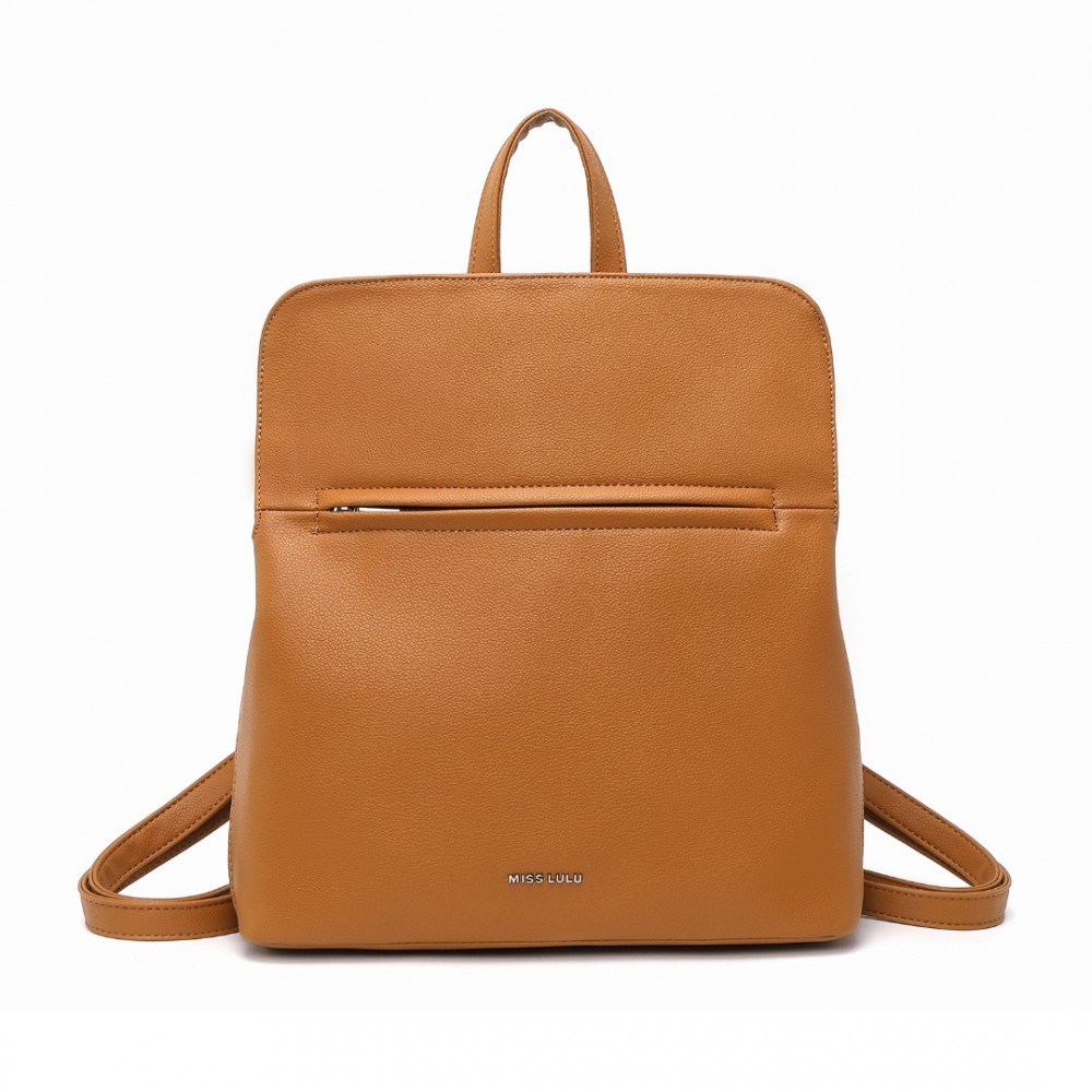 Miss Lulu elegantný minimalistický batoh z PU kože - hnedý