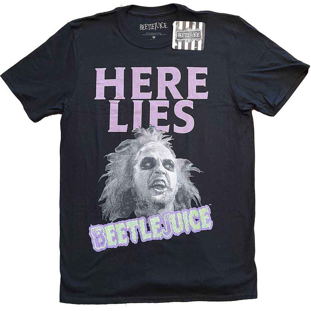 RockOff Beetlejuice unisex tričko: HERE LIES… - čierna Veľkosť: XL