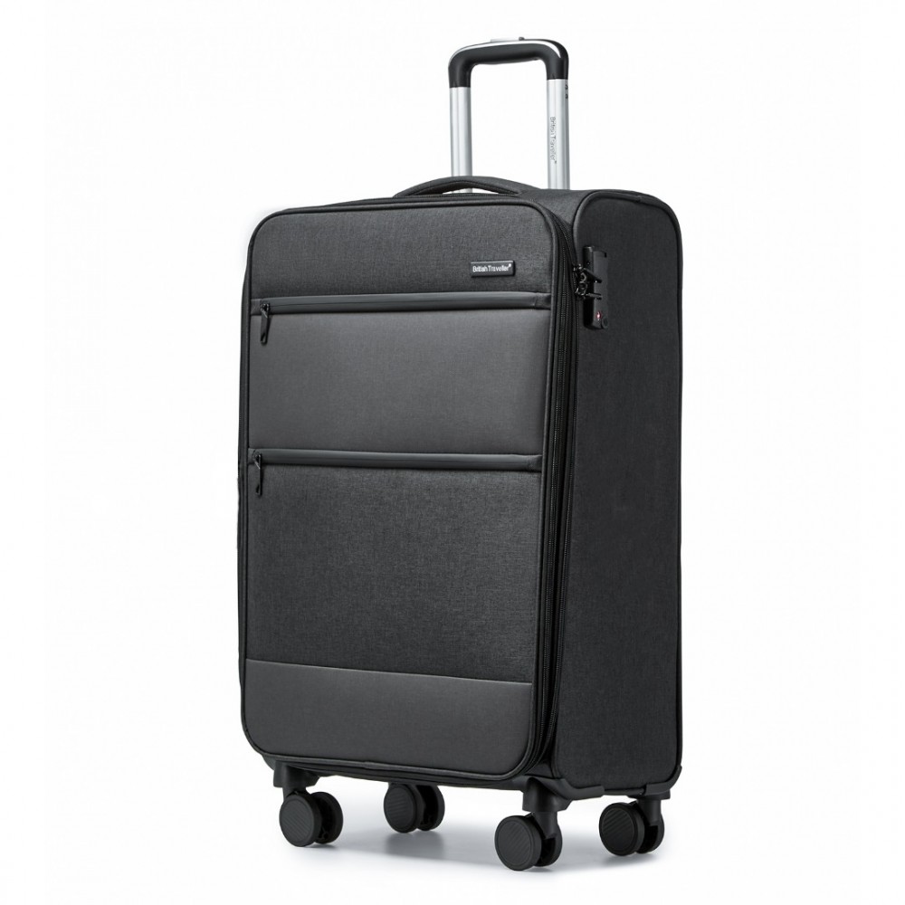 British Traveller Suitcase kufor s mäkkým povrchom a s priehradkou na notebook - čierny - 40L