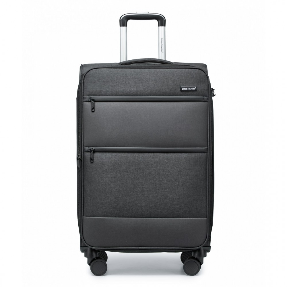 British Traveller Suitcase rozšíriteľný kufor s mäkkým povrchom a TSA zámkom - čierny - 75L