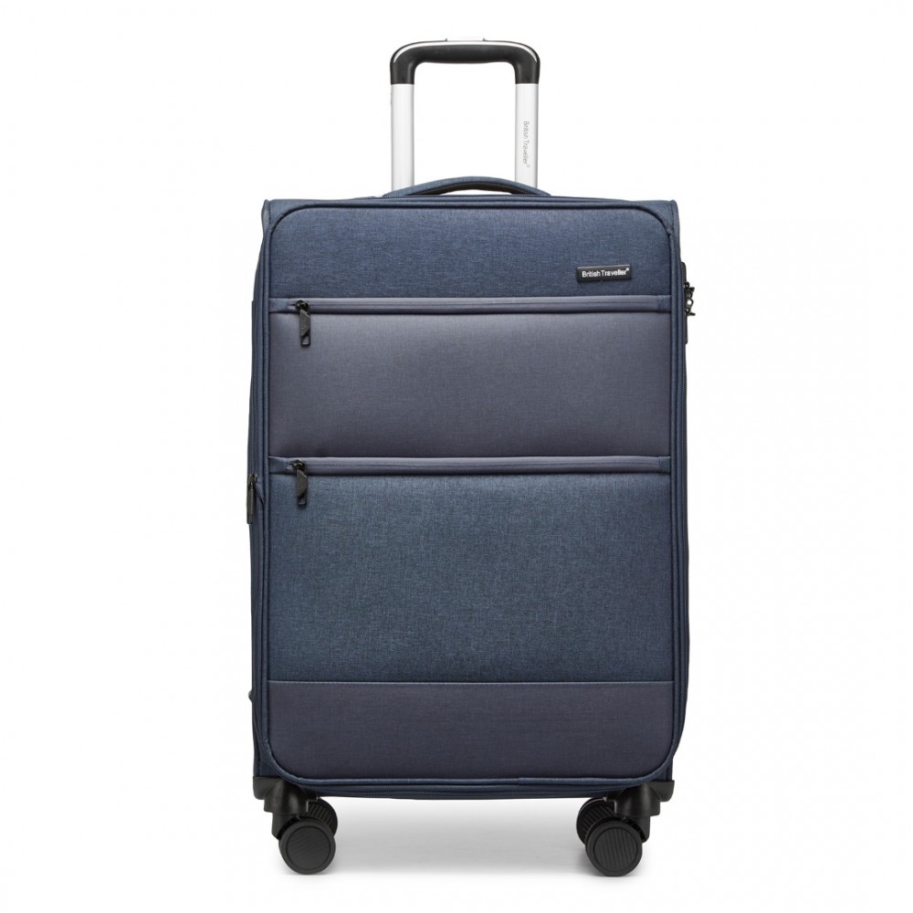 British Traveller Suitcase rozšíriteľný kufor s mäkkým povrchom a TSA zámkom - navy - 75L