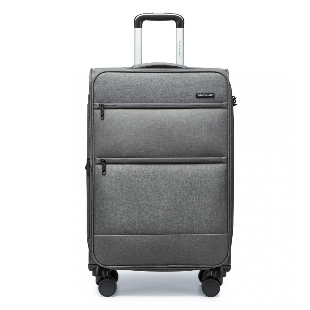 British Traveller Suitcase rozšíriteľný kufor s mäkkým povrchom a TSA zámkom - sivý - 117L