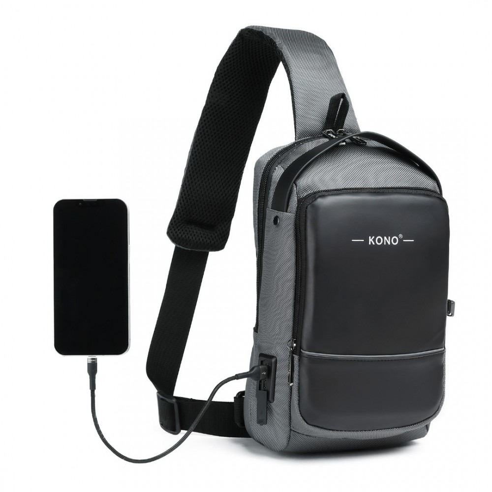 KONO Smart sling unisex crossbody batoh / taška - 5L - čierno - sivý