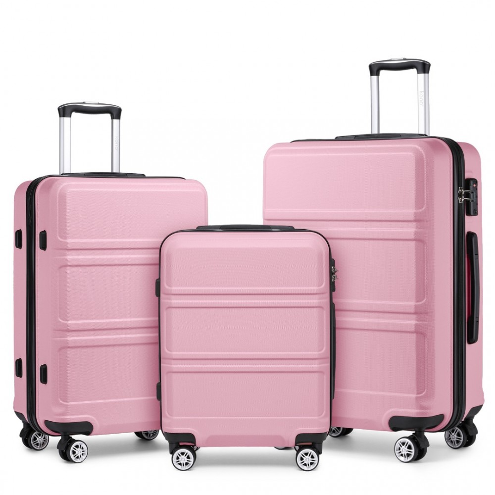 KONO Set 3 cestovných kufrov - ABS - ružová - 44L/66L/96L