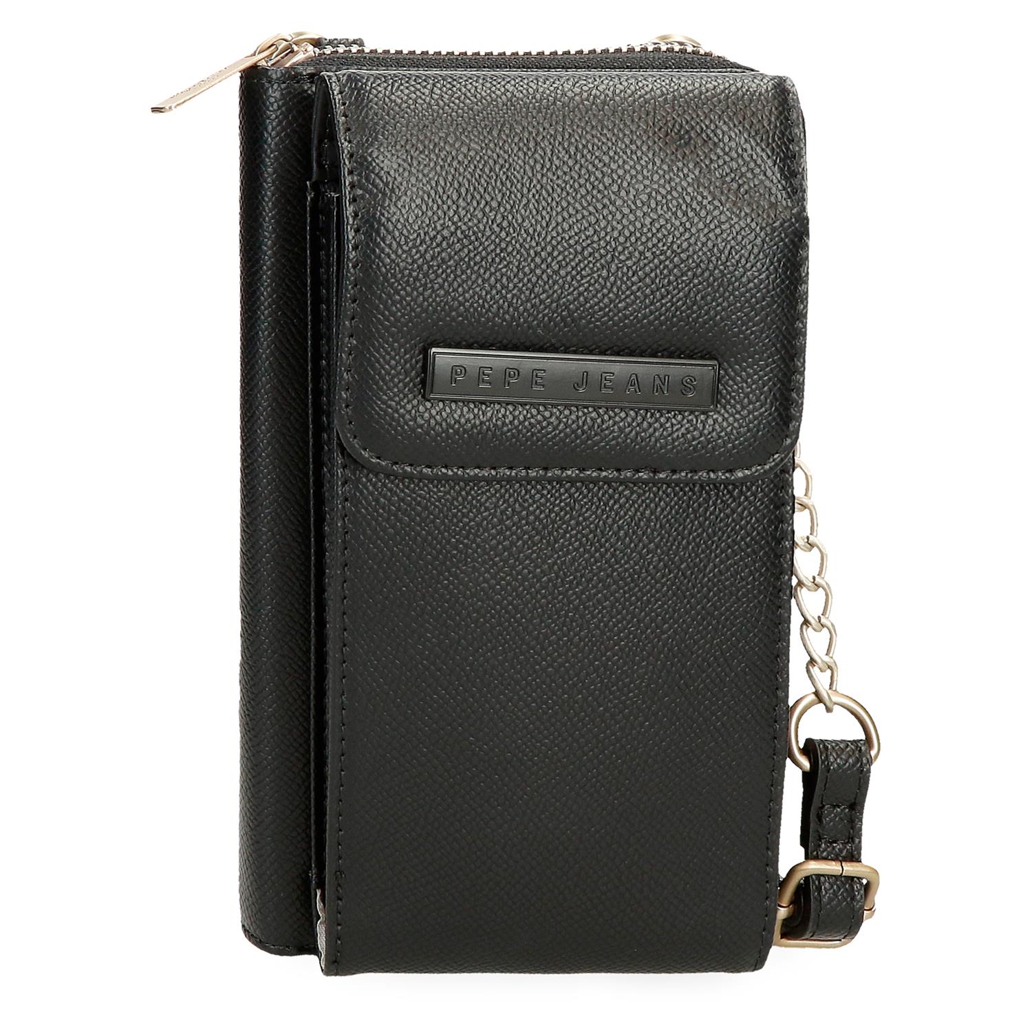 Crossbody peňaženka s vreckom na mobil Pepe Jeans Elia - čierna