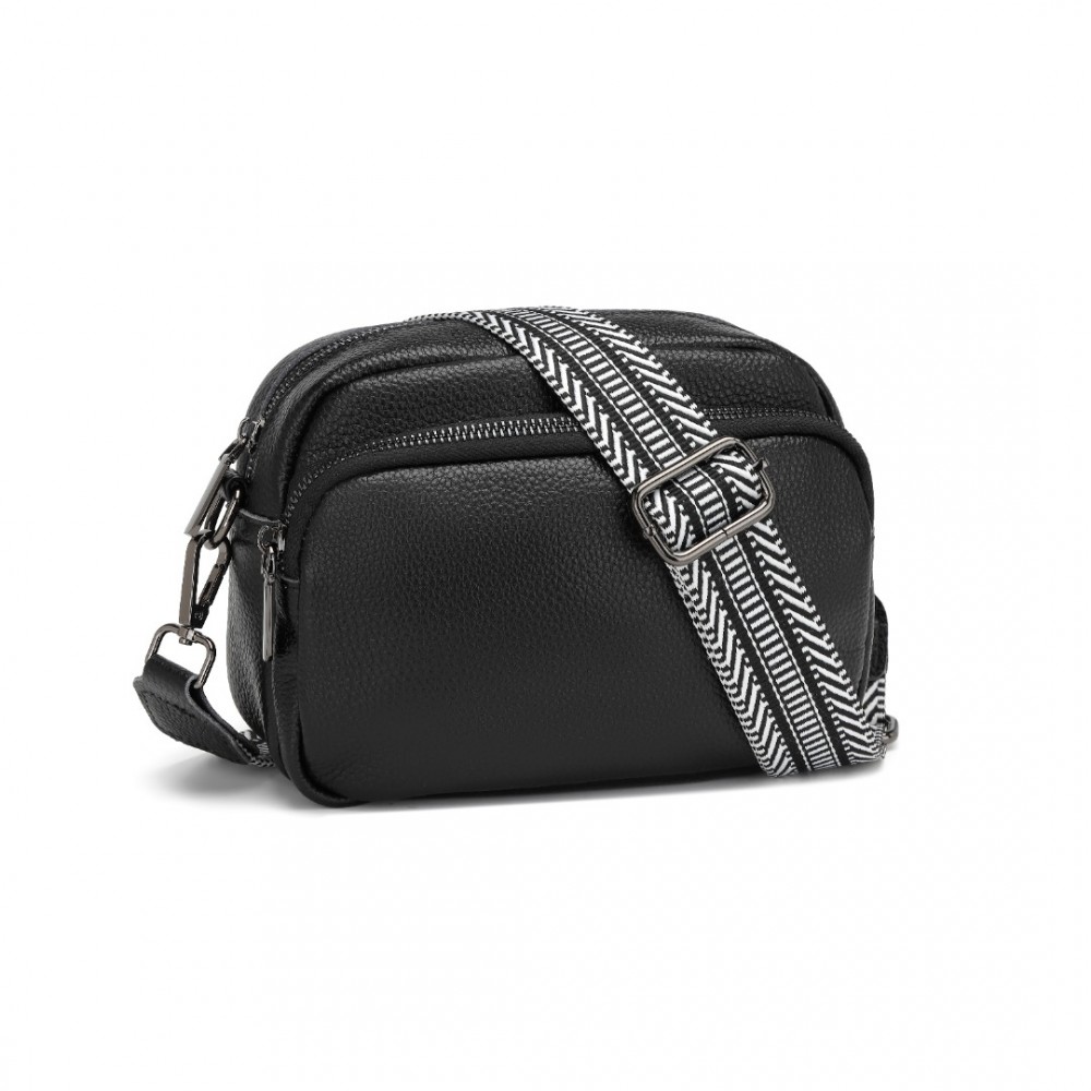 Dámska kožená crossbody kabelka Miss Lulu - čierna