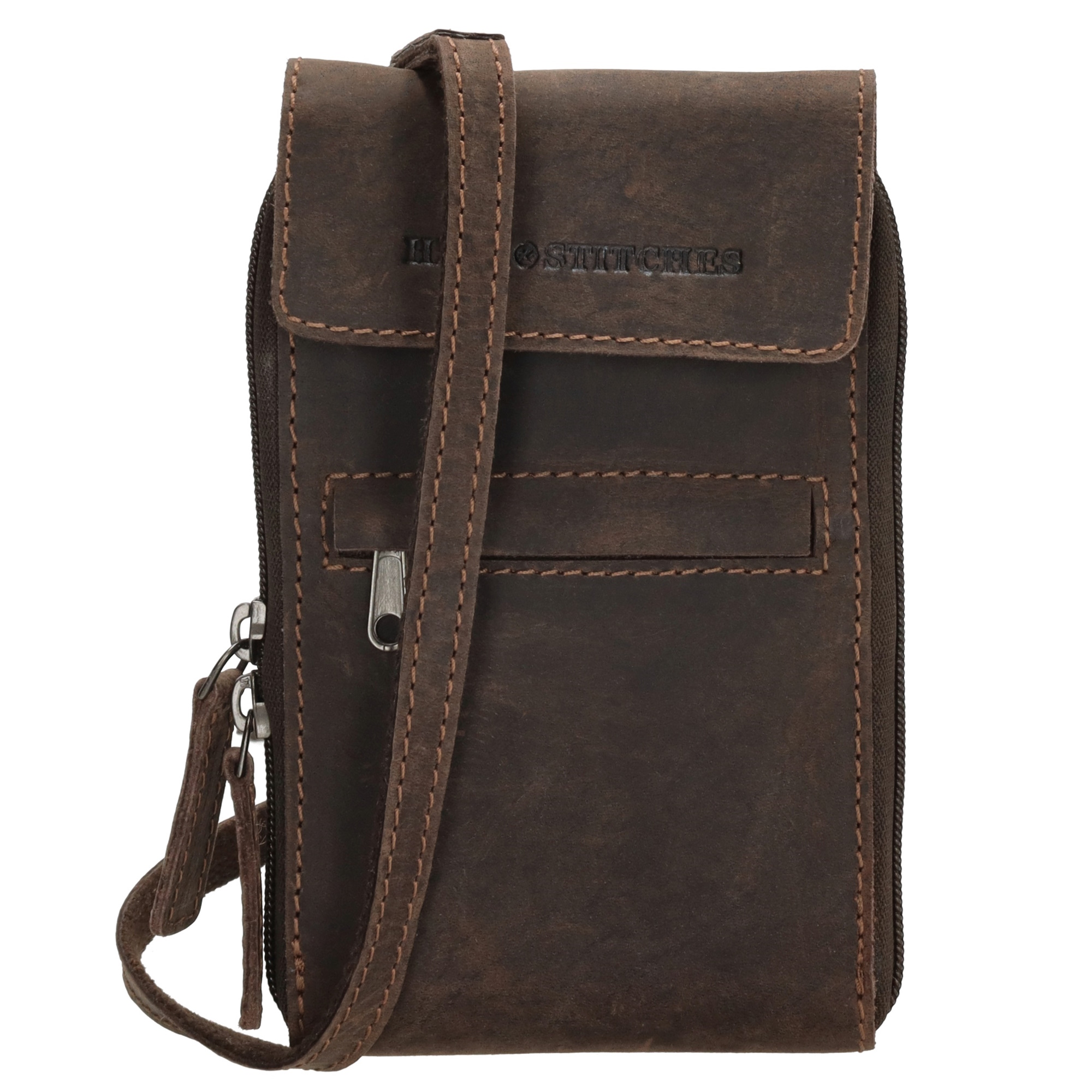 Kožená crossbody taška na mobil Hide & Stitches Idaho - tmavohnedá