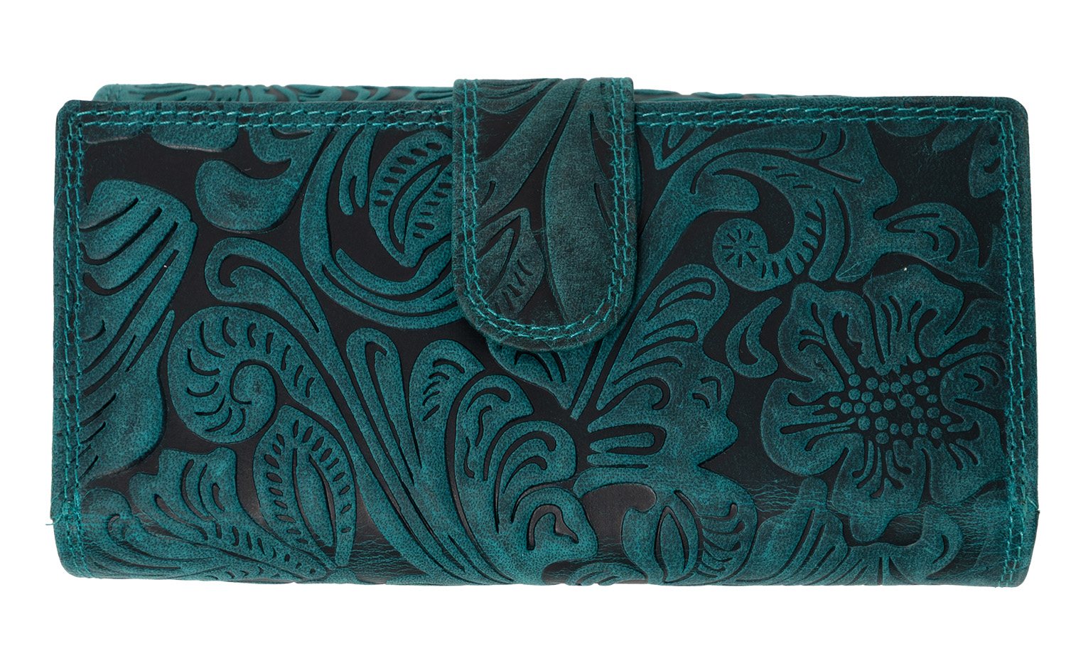 Kožená dámska veľká peňaženka WILD By Loranzo - zelená - ornamenty