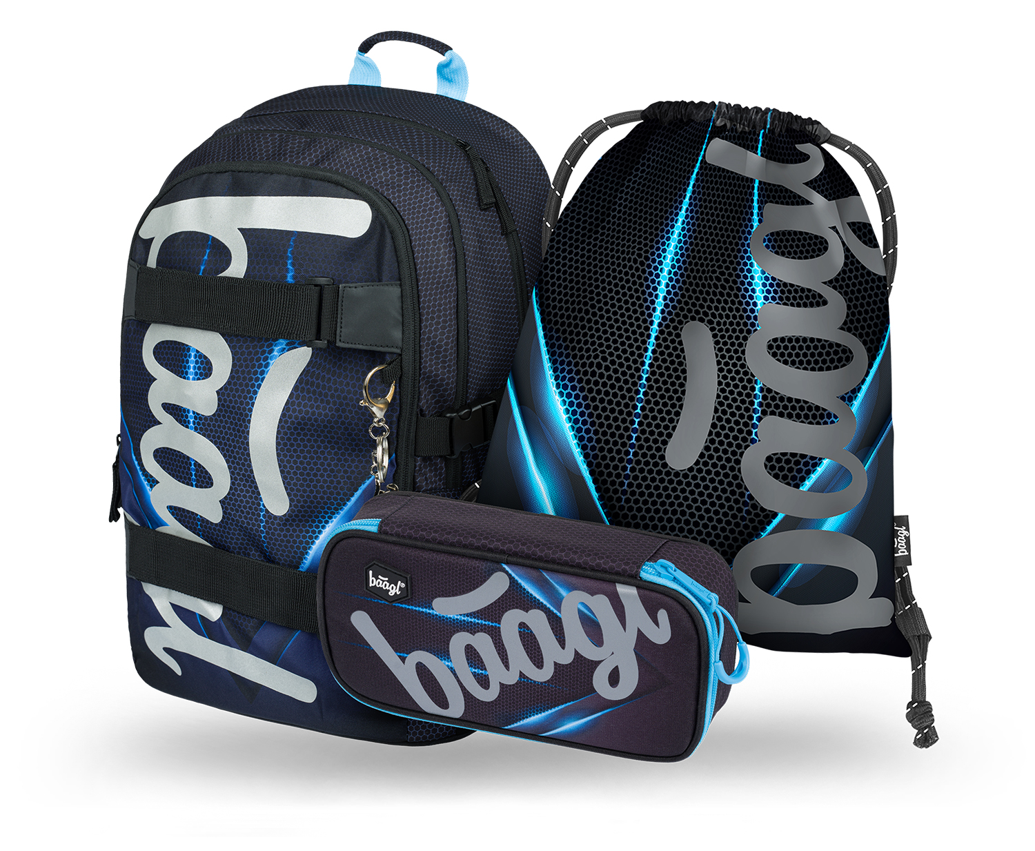 Školský 3 set - batoh, peračník, vrecko BAAGL Skate Bluelight - 25 L