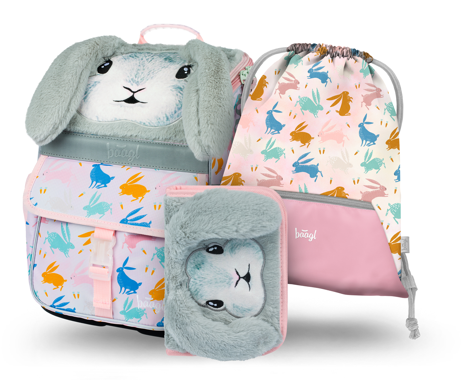 Školský 3 set - aktovka, peračník, vrecko BAAGL Zippy Bunny - 18 L