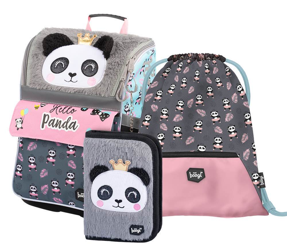 Školský 3 set - aktovka, peračník, vrecko BAAGL Zippy Panda - 18 L