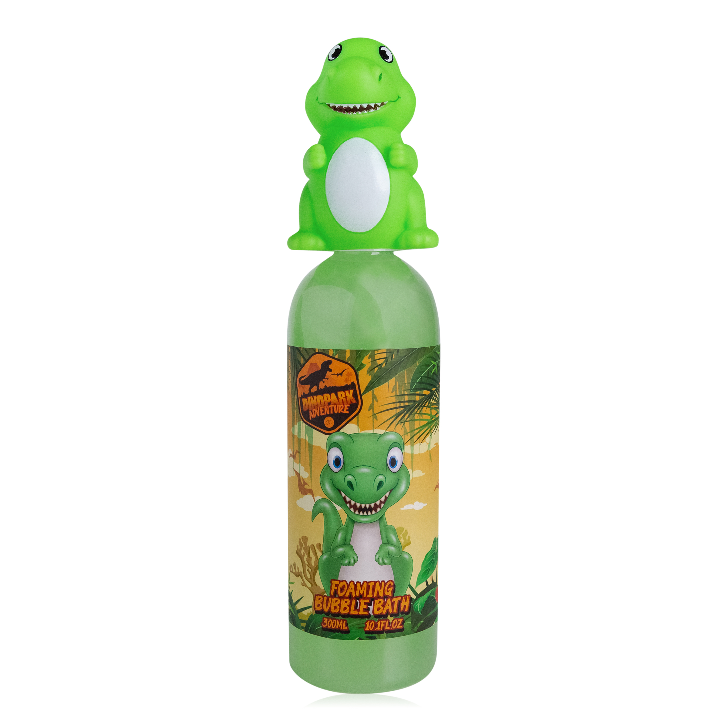 Detská pena do kupeľa DINOPARK ADVENTURE vo flaštičke s ozdobným uzáverom T-Rex ACCENTRA - 300ml