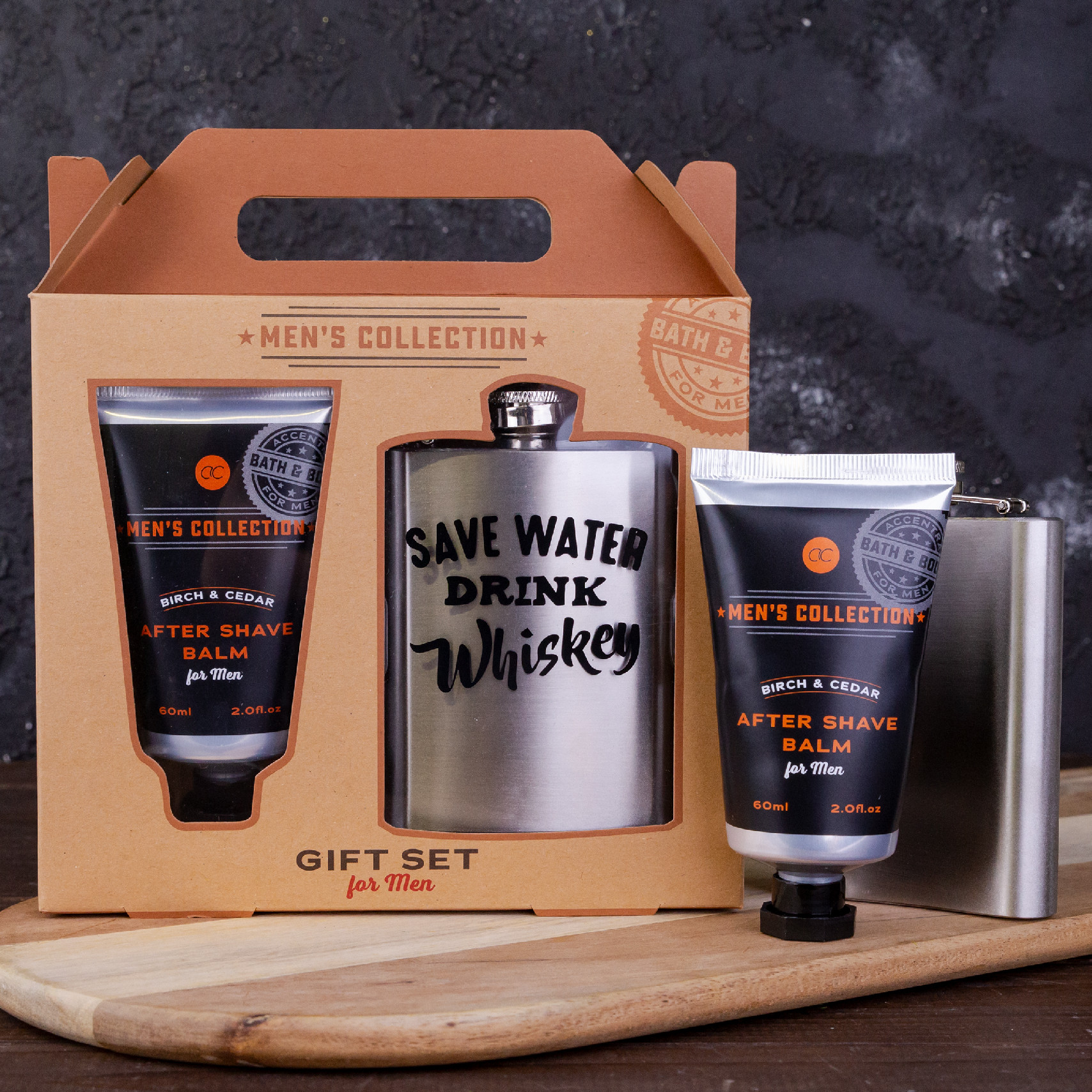 Kúpeľový set MEN´S COLLECTION s ploskačkou - ACCENTRA - Save water drink whiskey